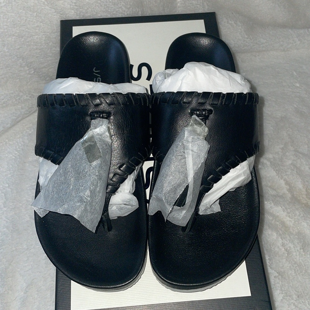 NWT J/SLIDES NIGEL Black Leather Tassel Sandal - Picture 4 of 11